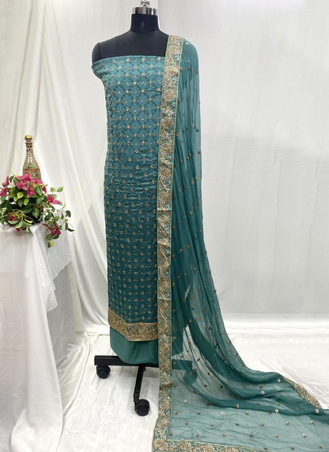 Dola Silk Sky Blue Wedding Wear Hand Work Salwar Suit